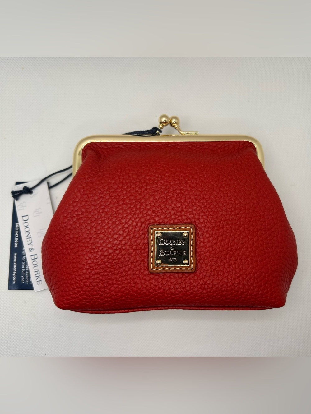 NEW NWT Dooney & Bourke Red Pebble Leather Coin Purse Gold Hardware Genuine